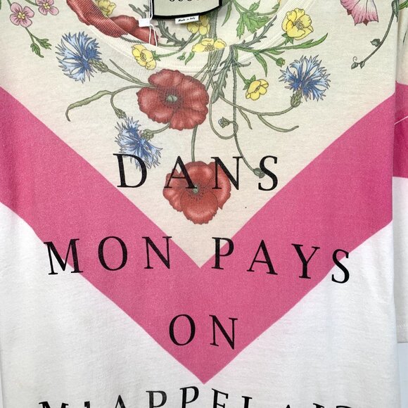 Gucci White Floral & Letter Print Cotton Short Sleeve T-Shirt XS - Picture 4 of 8